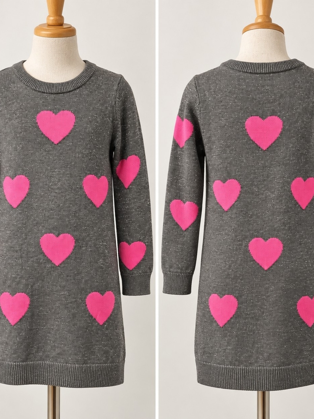 The Children’s Place Girls 4T Gray Metallic Pink Heart Sweater Dress